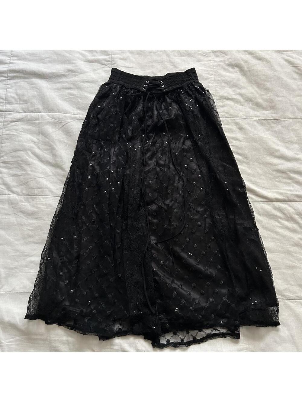 Axes Femme Black Lace Sequin Corset Midi Skirt Size Medium Japan